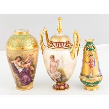 Two Austrian and One German Hand Painted and   Enameled Cabinet Vases