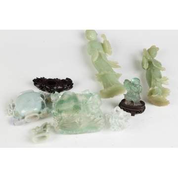 Group of Chinese Rock Crystal and Jade Covered   Vases and Figures