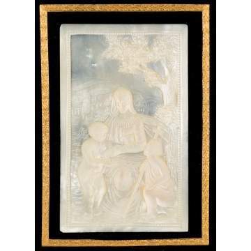 Gilt Bronze with Carved Mother of Pearl "Holy   Family"