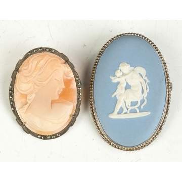 Victorian Cameo and Wedgewood Brooches