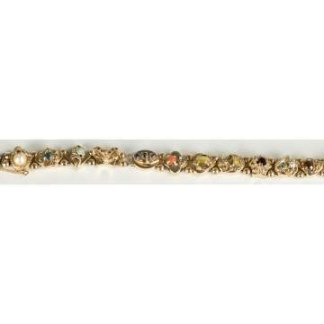 14k Gold Bracelet with Various Gem Stones