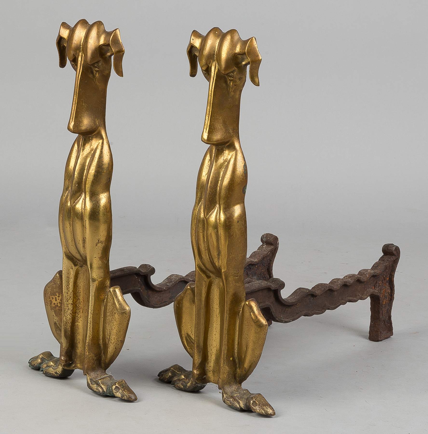 Brass and Iron Dog Andirons Cottone Auctions
