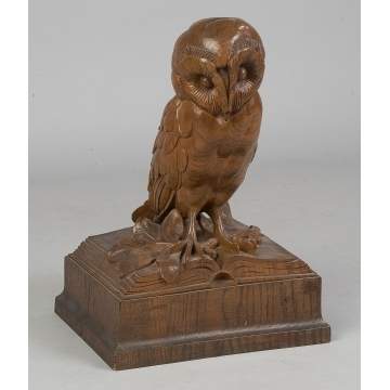 Carved Wood Owl on Book