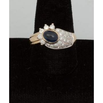 14k Gold Sapphire Cab. and Diamond Ring