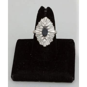Ladies 14K White Gold, Diamond and Sapphire Ring