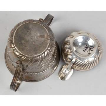 1767 English Sterling Silver Hand Chased Caudle  Cup and French  Wine Taster