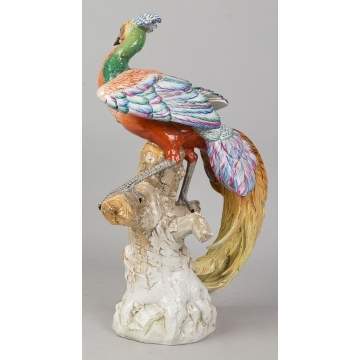 Dresden Porcelain Peacock on Stump