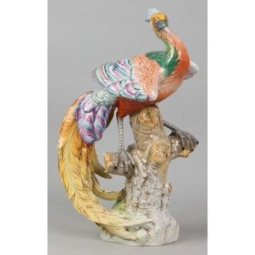 Dresden Porcelain Peacock on Stump
