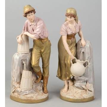 Pair Royal Dux Porcelain Hand Painted Figures
