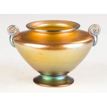 Tiffany Gold Iridescent Handled Vase