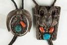 Vintage Navajo Silver, Turquoise and Coral Bolo  Ties
