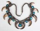 Vintage Navajo Silver and Turquoise Necklace with   Bear Claws