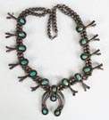 Vintage Navajo Silver and Turquoise Squash   Necklace