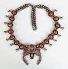 Vintage Navajo Silver and Coral Squash Necklace