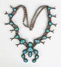 Vintage Navajo Silver and Turquoise Squash   Necklace