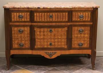 French Inlaid Three Drawer Chest with Marble Top