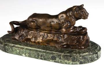 Antoine-Louis Barye (French, 1796-1875) Bronze Mountain Lion