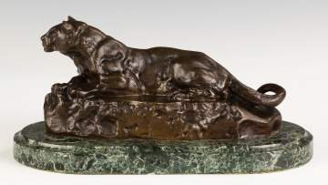 Antoine-Louis Barye (French, 1796-1875) Bronze Mountain Lion