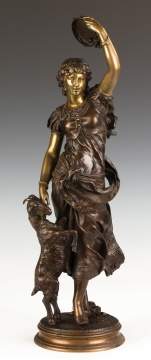 Bronze of a Middle Eastern Woman with Tambourine and Goat