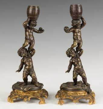 French Bronze and Gilt Bronze Putti Candlesticks