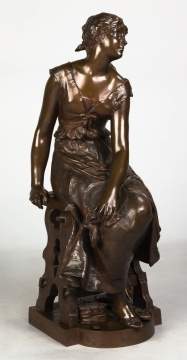 André Paul Arthur Massoulle (French, 1851-1901) "Young Woman Sitting" Bronze