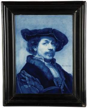 Delft Painting on Tile, Portrait of Rembrandt