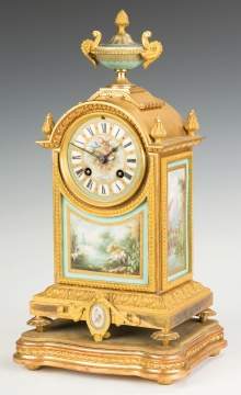French Gilt Bronze and Porcelain Mantel Clock
