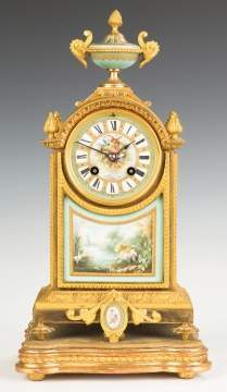 French Gilt Bronze and Porcelain Mantel Clock