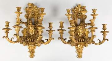 Pair of French Gilt Bronze 7-Arm Wall Sconces