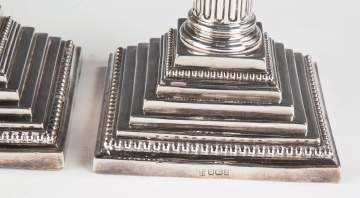 Pair of William Charles Fordham & Albert Faulkner, English, Classical Sterling Silver Candlesticks