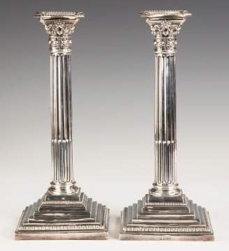 Pair of William Charles Fordham & Albert Faulkner, English, Classical Sterling Silver Candlesticks