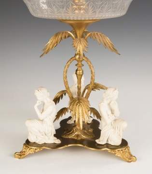 French Gilt Bronze, Bisque Porcelain and Cut Glass  Centerpiece