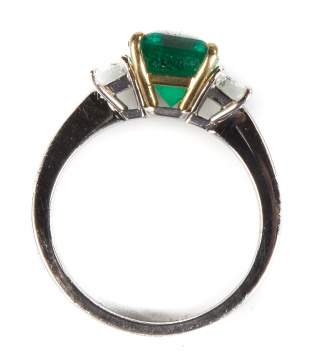 Ladies Platinum and 18K Gold Traditional Style Emerald Ring