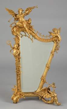 A  Fine Gilt Bronze Harp Form Mirror