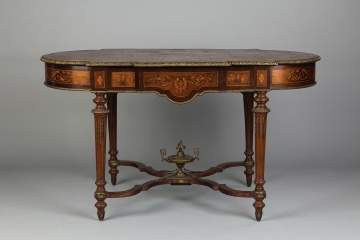 French Kingwood & Marquetry Center Table with Drawer