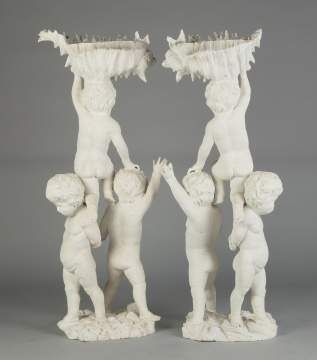 Pair of Carved Putti Pedestals