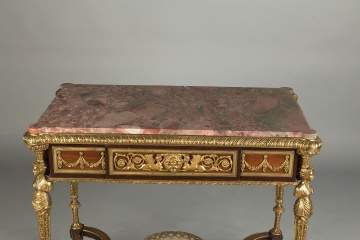 French Style Mahogany and Gilt Bronze Side Table with Drawer