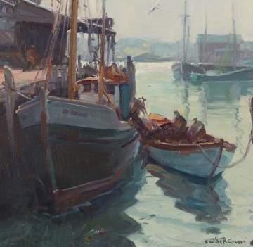 Emile A. Gruppe (American, 1896-1978) "Boats at  the Dock"
