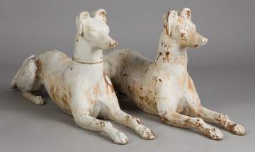Pair of Cast Iron Whippets, Probably J.W. Fiske, NY