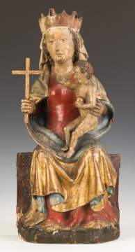 Early Italian Carved and Painted Madonna and  Child