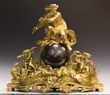 French Gilt and Patinaed Bronze Clock