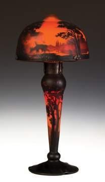 Muller Freres Cameo Lamp with Sunset, Lake and Deer