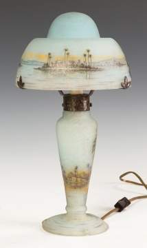 Fine Daum Nancy Lamp with Middle Eastern Seascape
