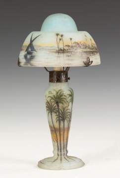 Fine Daum Nancy Lamp with Middle Eastern Seascape