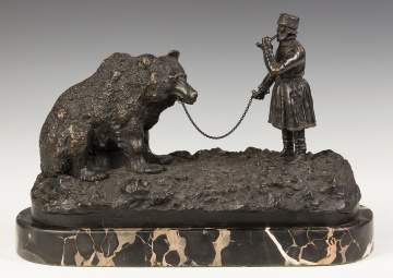 After Evgeni Lanceray (Russian, 1875-1946) Bronze Group of a Man with Bear