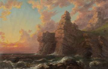 William Thompson Russell Smith (Scottish/American,  1812-1896) Rocky coast at Sunset