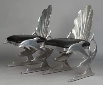 Ray Lewis, Pair of Cast Aluminum Dolphin Chairs