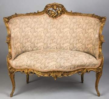 French Gilt Settee with Carved Birds