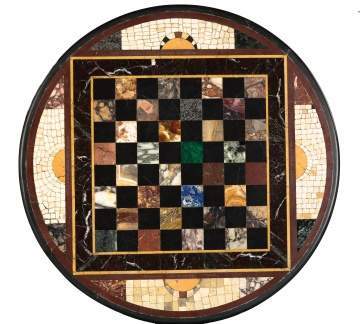 Specimen Stone and Mosaic Checkerboard Tabletop