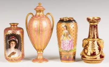 Four Hand Painted Porcelain and  Enameled Cabinet Vases